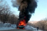 Рейсовый автобус из Уссурийска сгорел на трассе. Видео